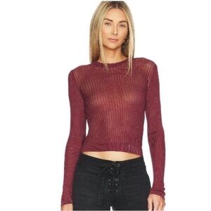 Free People H2O Sheer Pullover Crew Raw Garnet Top S